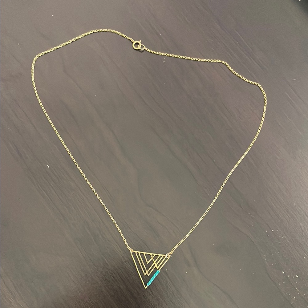 Aqua Cherry Gold Geometric Necklace with Turquoise Accent